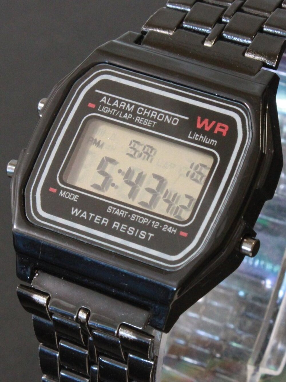 Retro Style Digital Watch Metal Case Bracelet Back light, Stopwatch, Day, Date
